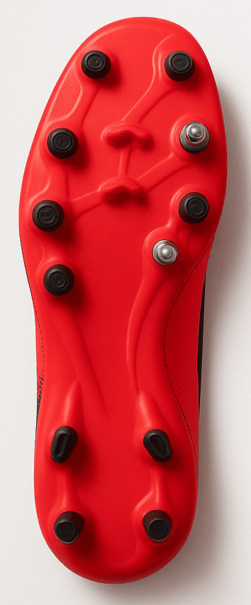 Tipos de tacos en botas de fútbol, suela con tacos FG.