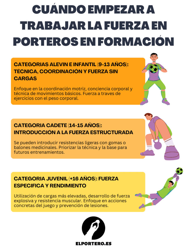 Diagrama sobre cuando empezar a trabajar la fuerza en porteros en formación.